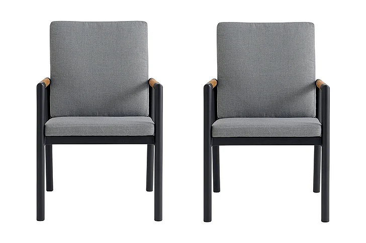 Armen Living Crown Black and Teak Outdoor Dining Chair with Dark Gray Fabric (Set of 2) LCCRCHBL