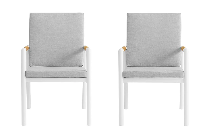 Armen Living Crown White and Teak Outdoor Dining Chair with Light Gray Fabric (Set of 2) LCCRCHWH PROMO