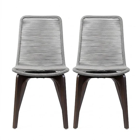 Armen Living Island Outdoor Dark Eucalyptus and Silver Rope Dining Chairs (Set of 2) LCISSISL