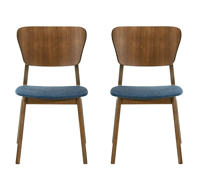 Armen Living Kalia Dining Chair in Walnut with Blue Fabric (Set of 2) LCKACHWABLU