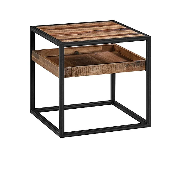 Armen Living Ludgate Square End Table with Shelf in Acacia and Black Metal LCLDLARU
