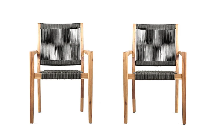 Armen Living Madsen Outdoor Eucalyptus and Charcoal Rope Dining Chairs with Teak (Set of 2) LCMASICHTK