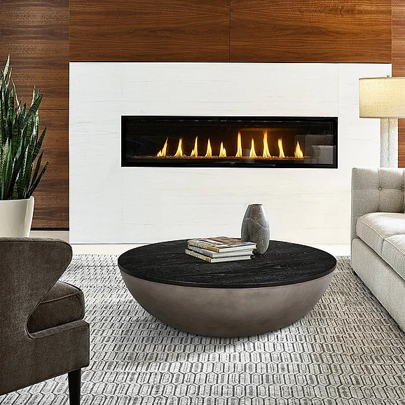 Armen Living Melody Round Coffee Table in Concrete and Black Brushed Oak LCMFCOCCBL PROMO