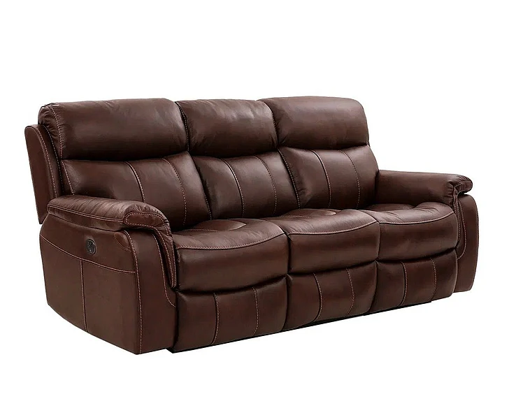 Armen Living Montague Dual Power Headrest and Lumbar Support Reclining Sofa in Genuine Brown Leather LCMN3BR