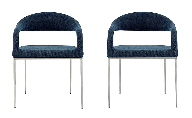 Armen Living Morgan Upholstered Dining Chair with Brushed Stainless Steel and Blue Fabric (Set of 2) LCMOSIBSBLU