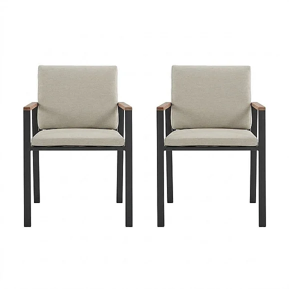 Armen Living Nofi Outdoor Dining Chair in Charcoal with Taupe Cushions and Teak Accent Arms (Set of 2) LCNOCHBE