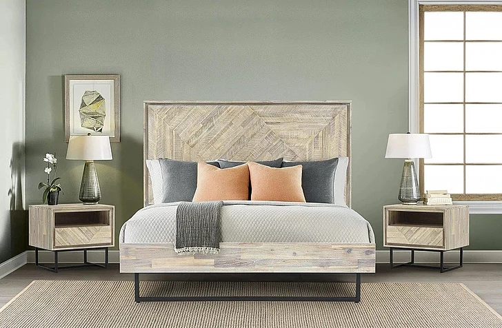 Armen Living Peridot 2pc Platform Bedroom Set in Natural Acacia Wood