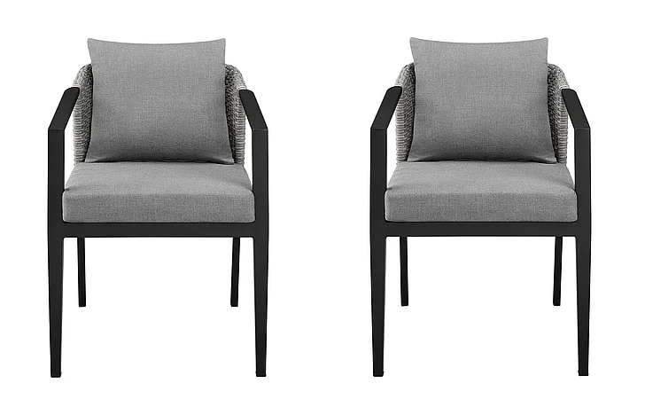 Armen Living Palma Outdoor Dining Chairs in Wicker with Gray Cushions (Set of 2) LCPFSIGR