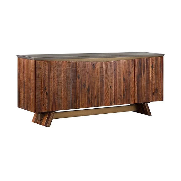 Armen Living Picadilly 4 Door Sideboard Buffet in Acacia and Concrete LCPJBUCC