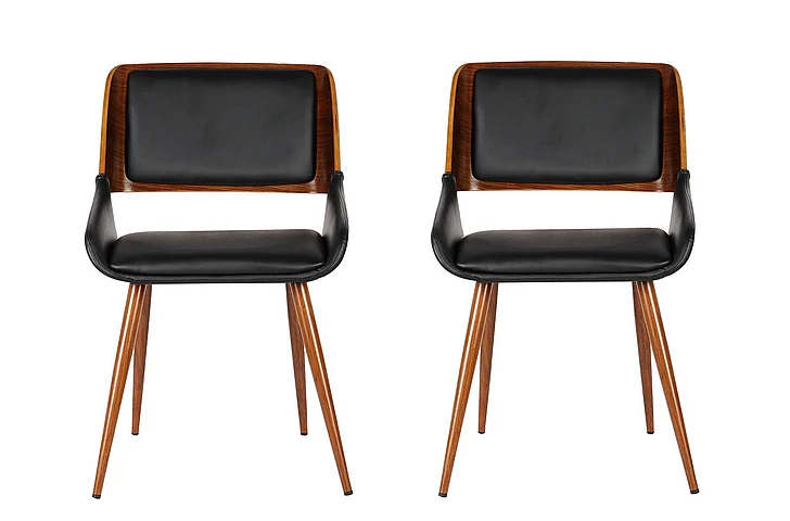 Armen Living Panda Dining Chair in Walnut and Black Faux Leather (Set of 2) LCPNSIWABL2PC