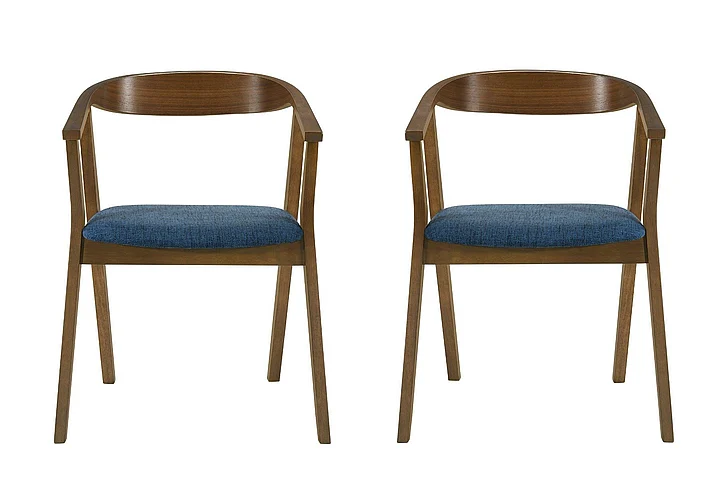 Armen Living Santana Dining Chair in Walnut with Blue Fabric (Set of 2) LCSACHWABLU