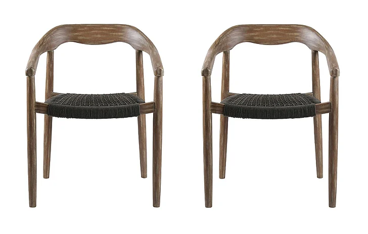 Armen Living Santo Indoor Outdoor Stackable Dining Chair in Eucalyptus with Charcoal Rope (Set of 2) LCSASICHR