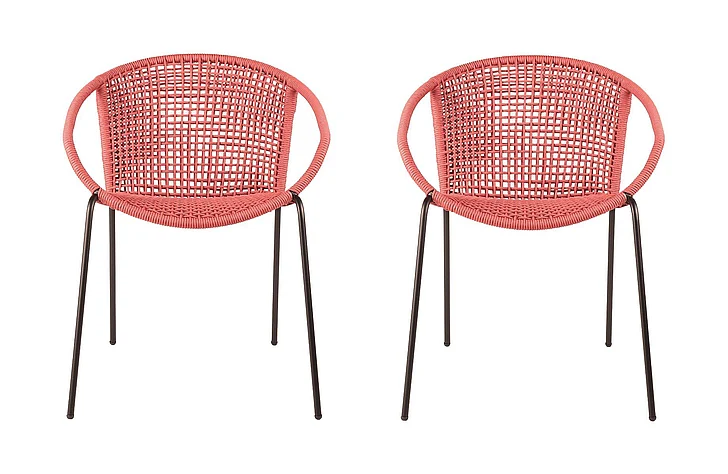 Armen Living Snack Indoor Outdoor Stackable Steel Dining Chair with Brick Red Rope (Set of 2) LCSNSIBRK