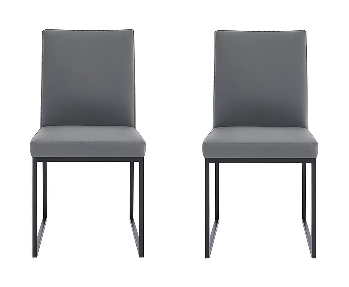 Armen Living Trevor Dining Chair in Matte Black/Gray Faux Leather (Set of 2) LCTRCHMBGR