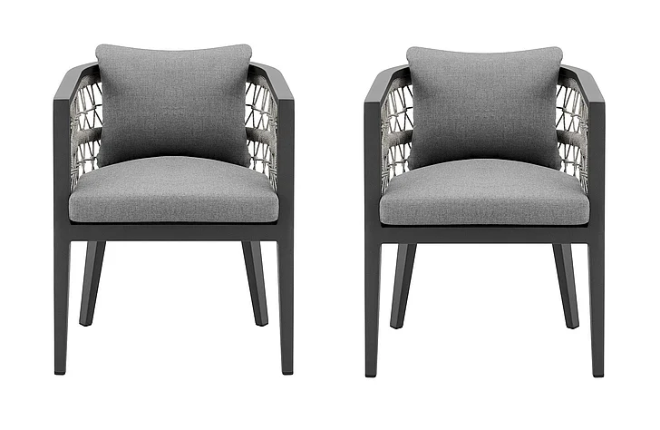 Armen Living Zella Outdoor Dining Chair with Light Gray Rope and Earl Gray Cushions (Set of 2) LCZESIGRY