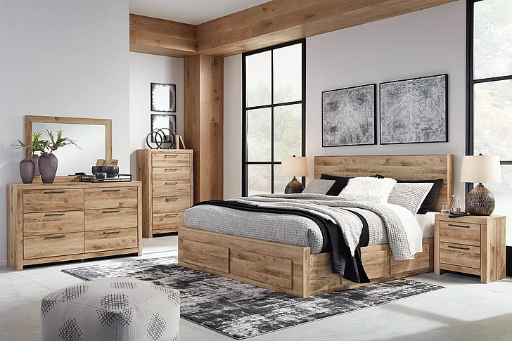 Hyanna 4-Piece Panel 1 Under Bed Storage Drawer Bedroom Set in Tan Brown