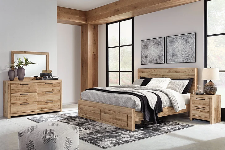 Hyanna 4-Piece Panel Storage Bedroom Set in Tan Brown
