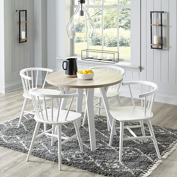 Grannen 5-Piece Round Dining Table Set in White/Natural