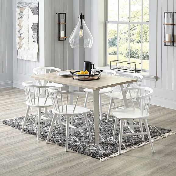 Grannen 7-Piece Rectangular Dining Table Set in White/Natural