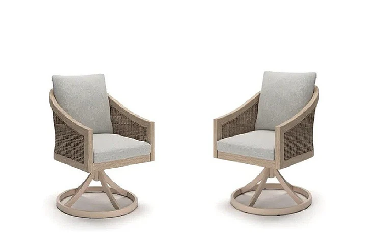 Midnight Mountain Outdoor Swivel Chair (Set of 2) in Light Gray/Beige NCP612-602A