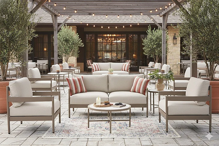 Restaurant Outdoor Seating Set - Big Creek Cove 5Pc Outdoor Love/Chairs/Tables Set in Beige