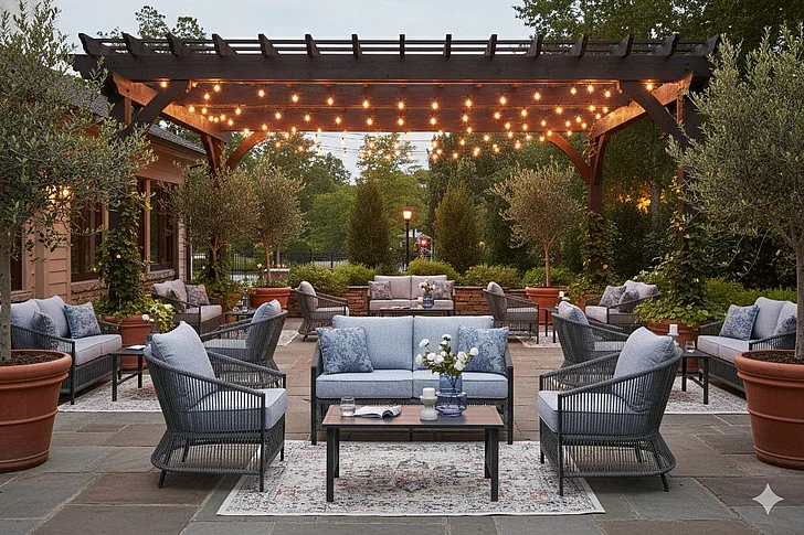 Restaurant Outdoor Seating Set - Bodega Island 4Pc Love/Chairs/Table Set in Gray