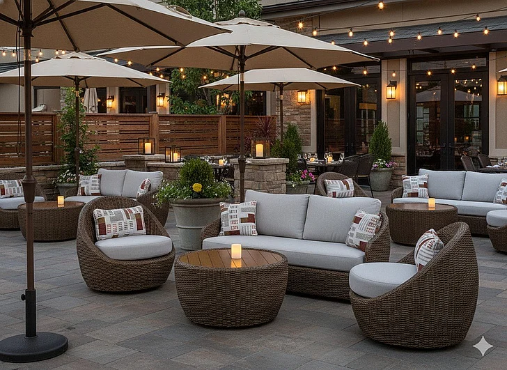Restaurant Outdoor Seating Set - Cardiff Beach 3Pc Outdoor Love/Swivel Chairs Set in Beige