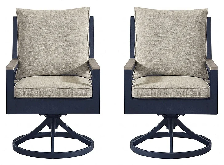 Monolith Swivel Chair w/Cushion (Set of 2) in Navy Blue/Driftwood