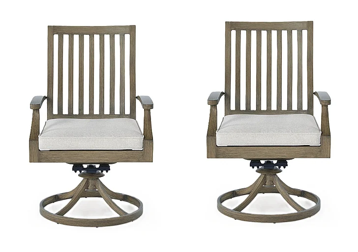 Rainier Ranch Outdoor Swivel Chair with Cushion (Set of 2) in Brown/Beige P701-602A FedEx/UPS