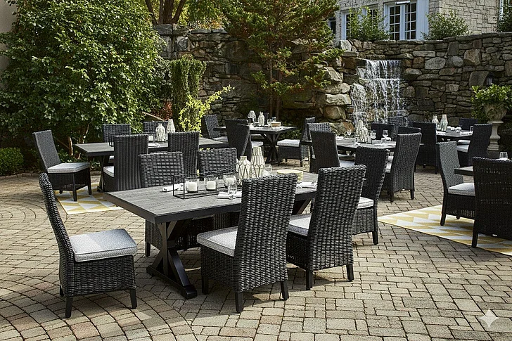 Restaurant Outdoor Seating Set - Beachcroft 7Pc Outdoor Dining Set in Black