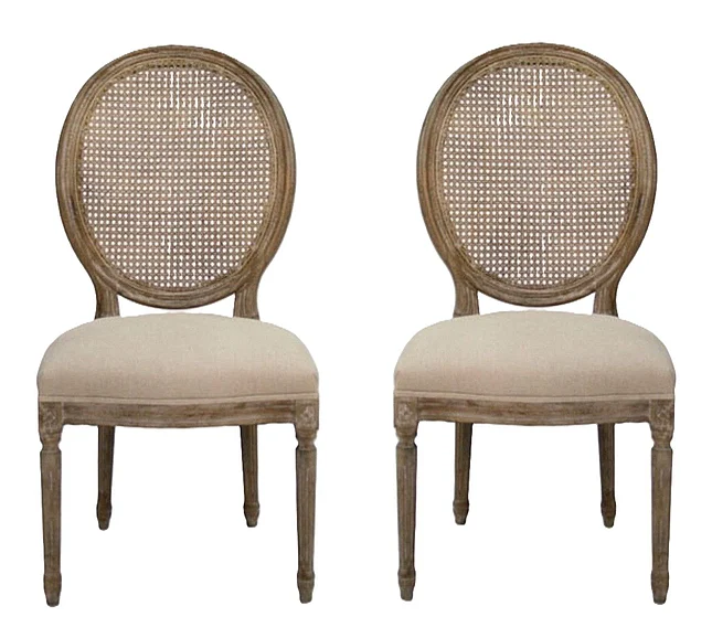 Zentique Medallion Cane Back Side Chair in Limed Grey Oak (Set of 2) B004 Cane E272 A003