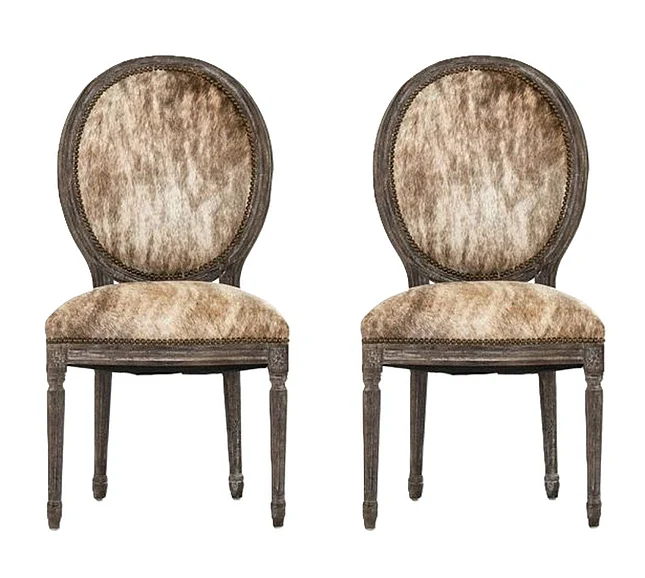 Zentique Medallion Cowhide Side Chair in Limed Charcoal Oak (Set of 2) B004 E271 CH-EL