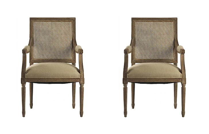 Zentique Louis Arm Chair in Limed Grey Oak (Set of 2) B008 Cane E272 A003