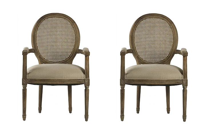 Zentique Medallion Arm Chair in Limed Grey Oak (Set of 2) B009 Cane E272 A003