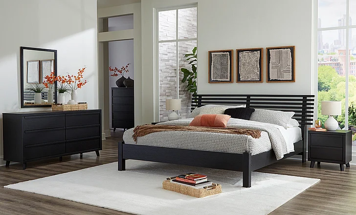 Danziar 4-Piece Slat Panel Bedroom Set in Black