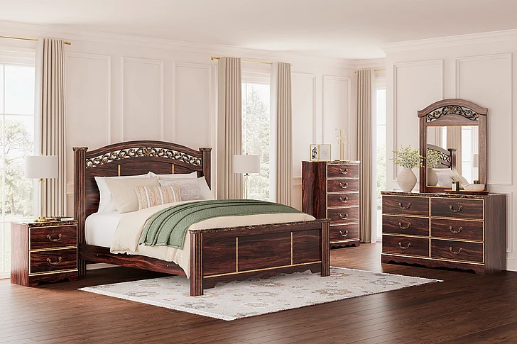 Glosmount 4-Piece Poster Bedroom Set in Reddish Brown
