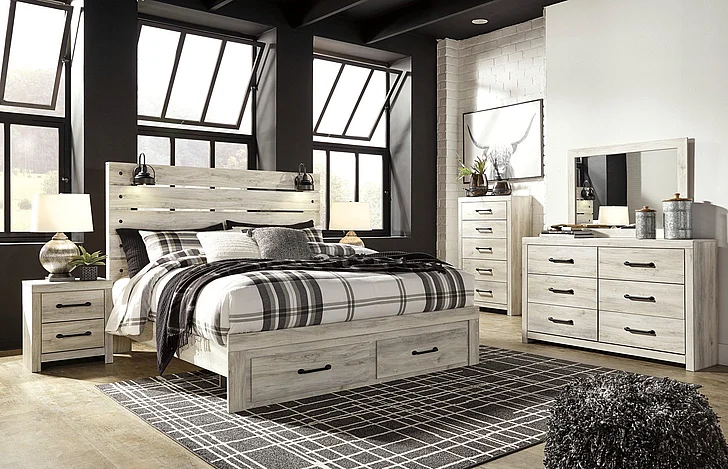 Cambeck 4-Piece Panel Footboard Storage Bedroom Set in Whitewash