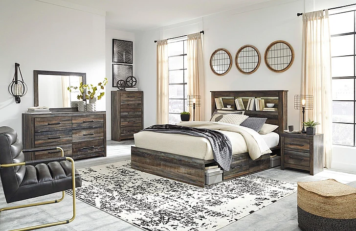 Drystan 4-Piece Bookcase with 2 Storage Bedroom Set in Multi