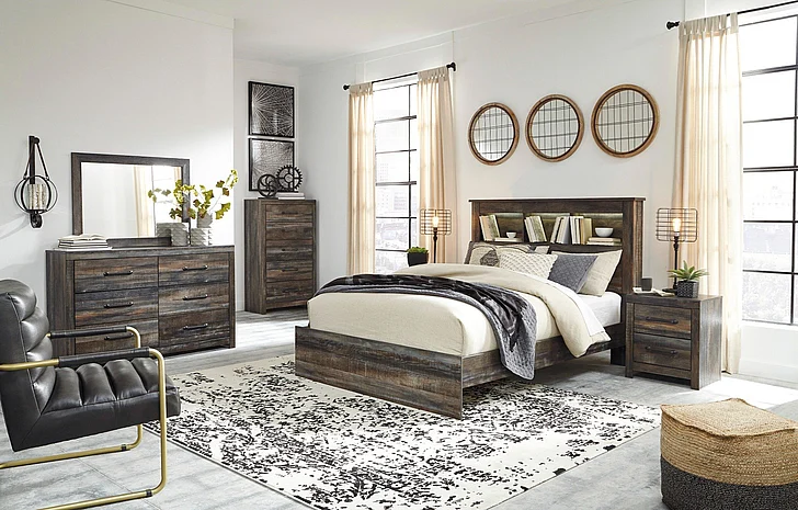 Drystan 5-Piece Panel Bookcase Bedroom Set in Multi