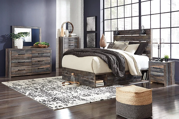 Drystan 4-Piece Panel with 2 Storage Bedroom Set in Multi