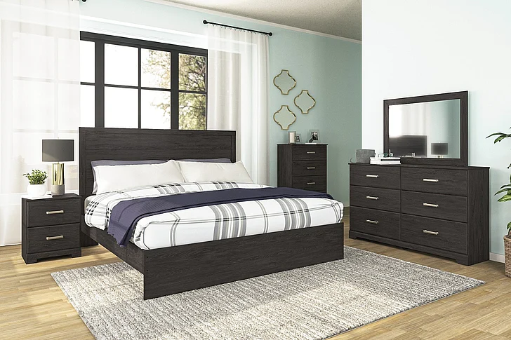 Belachime 5-Piece Panel Bedroom Set in Black