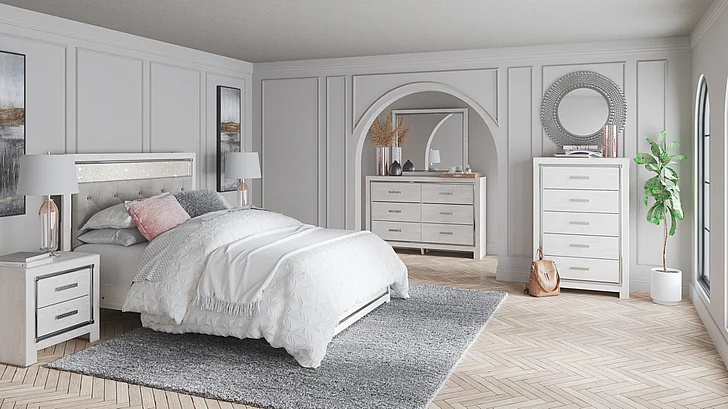 Altyra 4-Piece Upholstered Panel Bedroom Set in White
