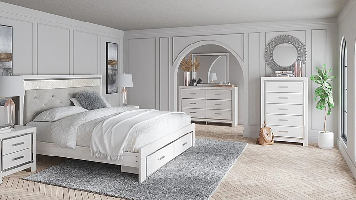 Altyra 4-Piece Upholstered Panel Storage Bedroom Set in White