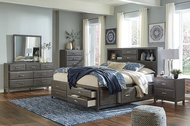 Caitbrook 4-Piece Storage Bedroom Set in Gray