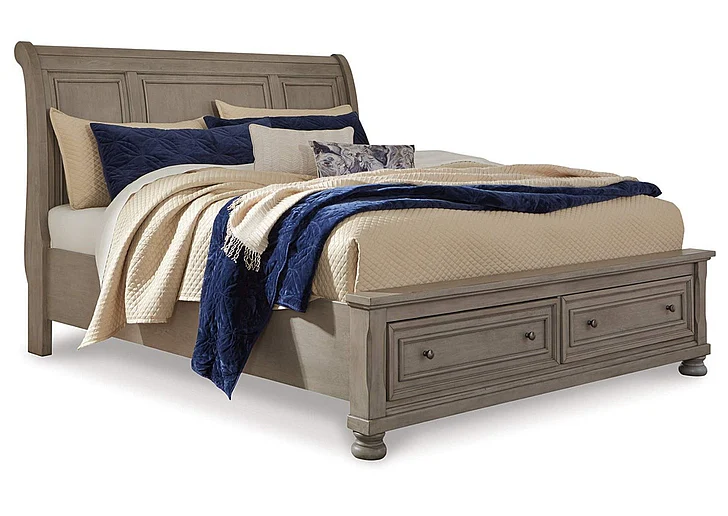 Lettner Queen Sleigh Bed with 2 Storage Drawers in Light Gray B733B3 FedEx/UPS
