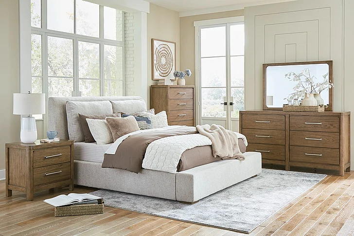 Cabalynn 4-Piece Upholstered Bedroom Set in Light Brown
