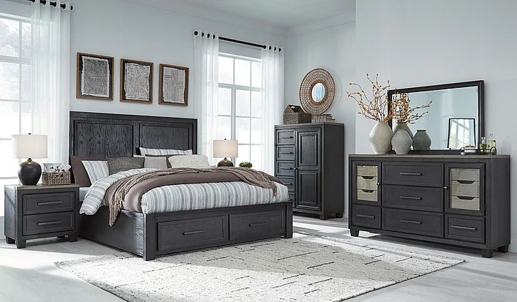 Foyland 4-Piece Panel Storage Bedroom Set in Black/Brown