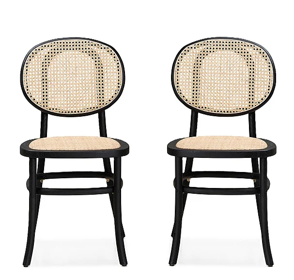 Baxton Studio Garold Brown Woven and Black (Set of 2) Cane Dining Chair Set 12386 PROMO