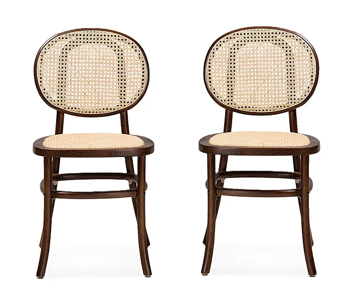 Baxton Studio Garold Brown Woven and Brown (Set of 2) Cane Dining Chair Set 12387