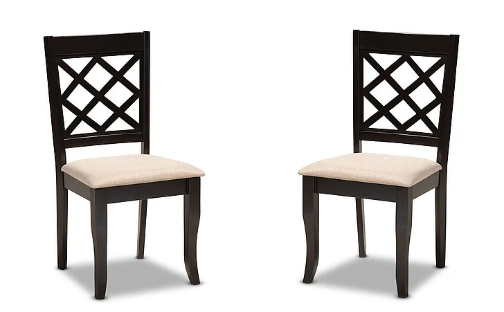 Baxton Studio Verner Sand Upholstered Espresso Brown Dining Chair Set of 4 9725